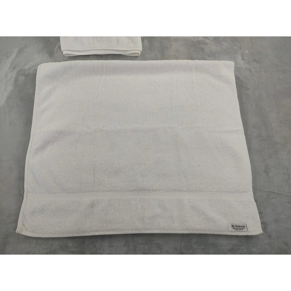 Vintage Fieldcrest Embroidered Floral Towel Set 6pc Cotton Cream Made in USA